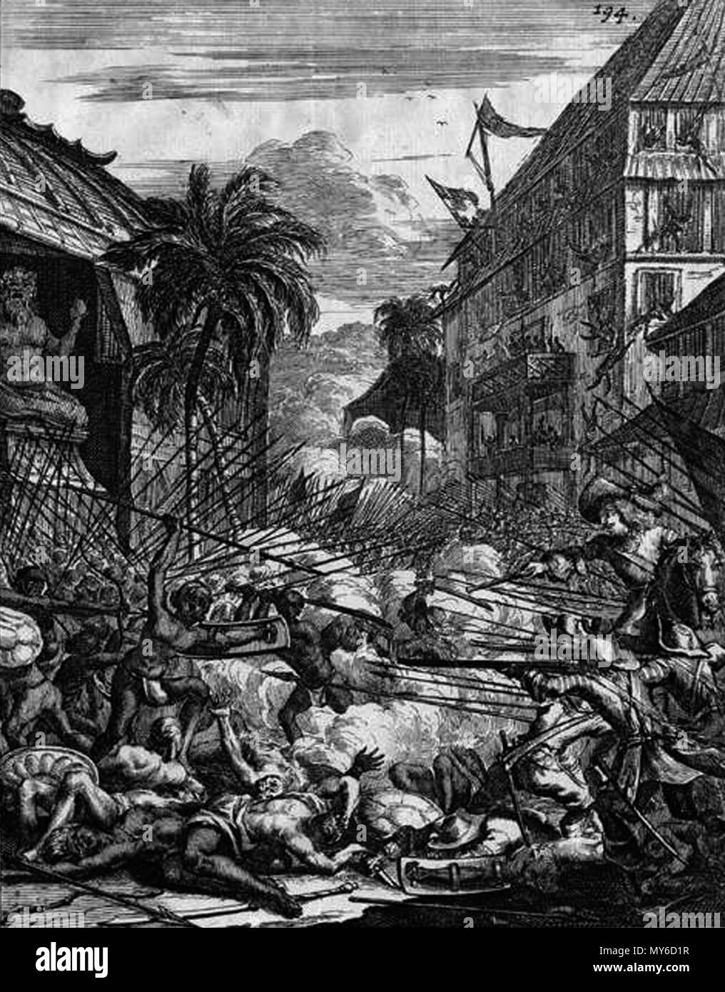 . Inglese: il Palazzo Reale e il tempio del righello Quilon conquistata dagli olandesi, dic. 1661 . Il 19 marzo 2012. Wouter Schouten 149 battaglia olandese a Quilon Foto Stock