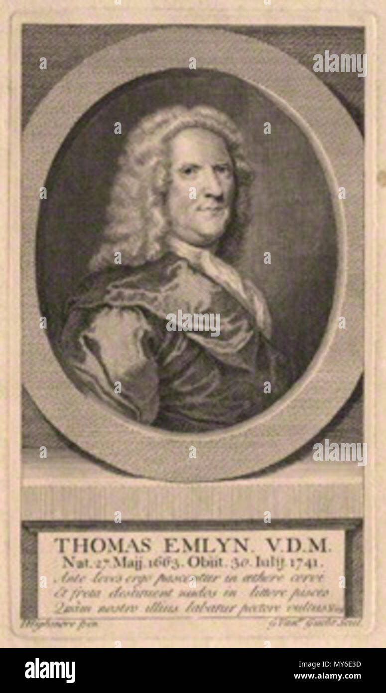. Inglese: Thomas Emlyn (1663-1741) era un inglese non conformista divino. pubblicato 1742. Gerard Vandergucht, dopo Joseph Highmore 527 Thomas Emlyn Foto Stock