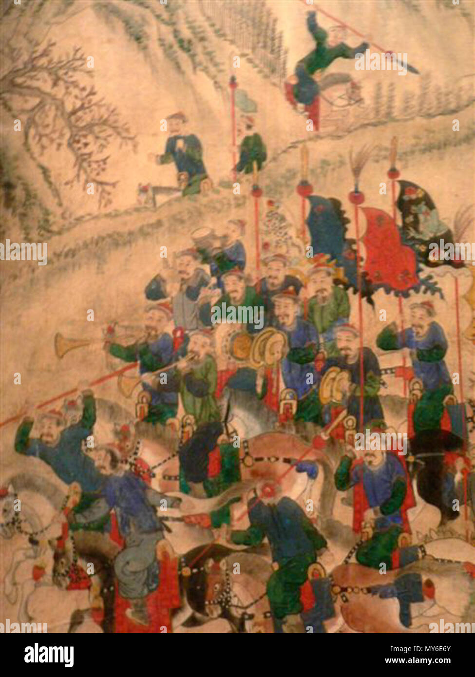 . Dettaglio da "Caccia Parte", un XIX secolo Corea 8 del pannello di schermo di seta raffiguranti cavalieri mancesi caccia. Xix secolo. Sconosciuto 249 La Caccia Parte5 Foto Stock