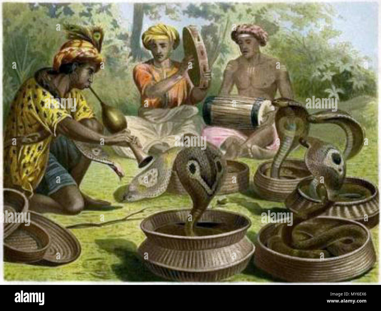 . Inglese: 'Snakecharmers,' un chromolithograph da Alfred Brehm, c.1883 Fonte: ebay, Gennaio 2007 . 1883. Alfred Brehm 86 Brehm1883 Foto Stock