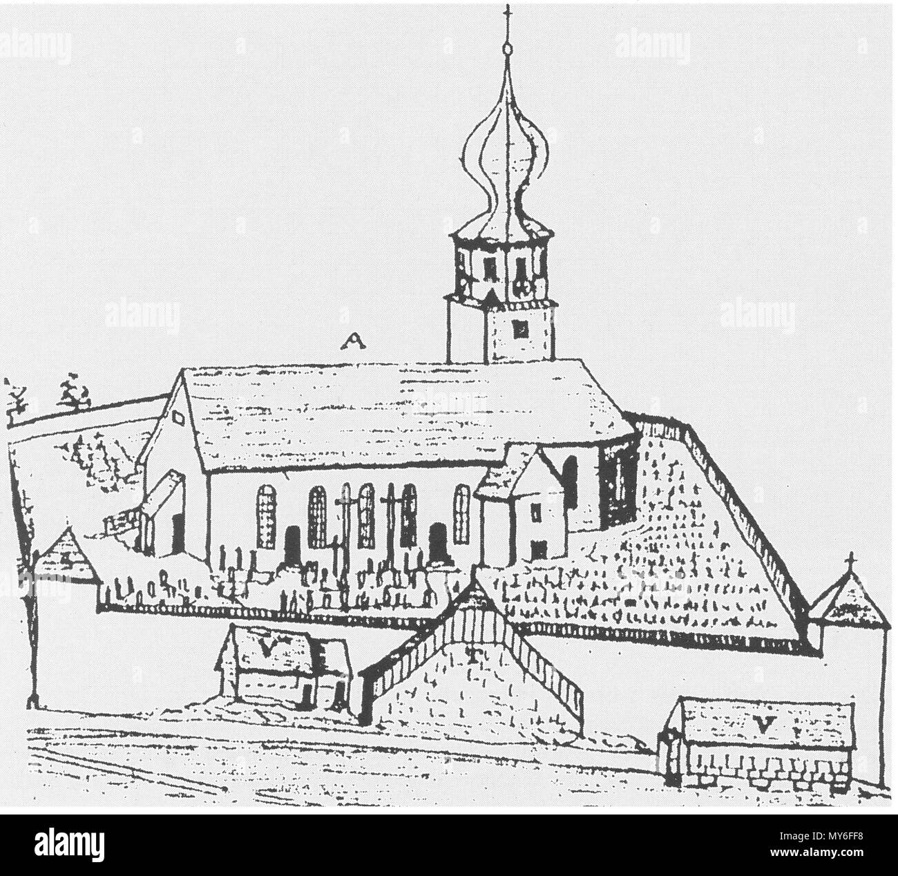 . Inglese: il disegno della chiesa di Allerheiligen in Vöhrenbach-Urach, Foresta Nera . 9 Ottobre 2012 13:29:20. Pfarrer Wilhelmn Gustenhoffer (1864 bis1872) 419 Pfarrkirche Allerheiligen nach Gustenhoffer Foto Stock