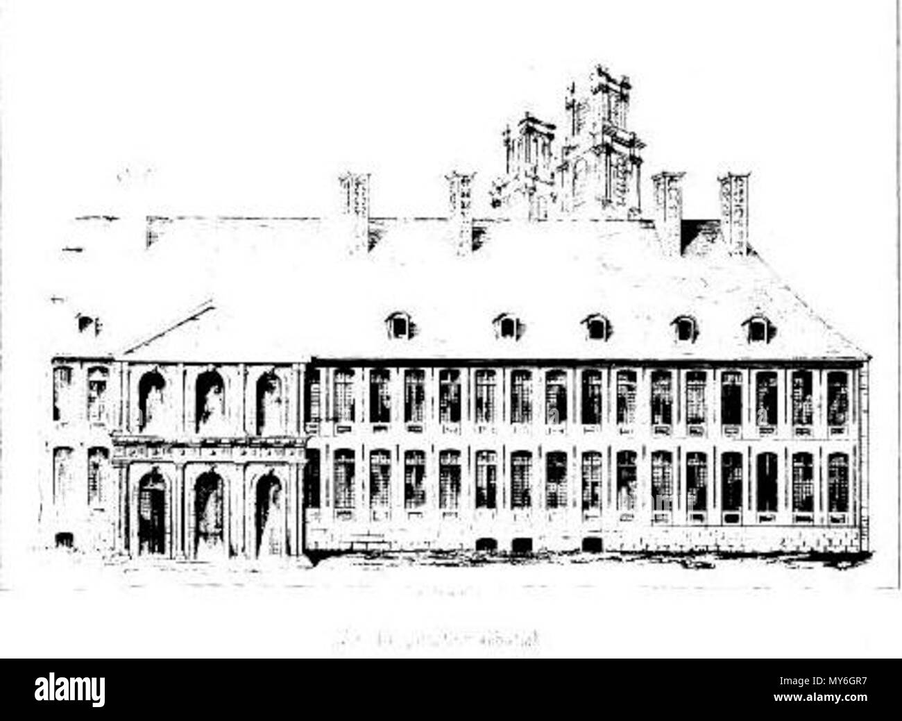 . Français : Mont Saint Eloi - vue du quartier abbatial . 23 maggio 2013, 08:18:10. Adolphe de CARDEVACQUE ouvrage L ́ Abbaye du Mont Saint Eloi- 1068-1792 - édité par Alphonse Brissy en 1859 369 Mont-Saint-Eloy - vue du quartier abbatial Foto Stock