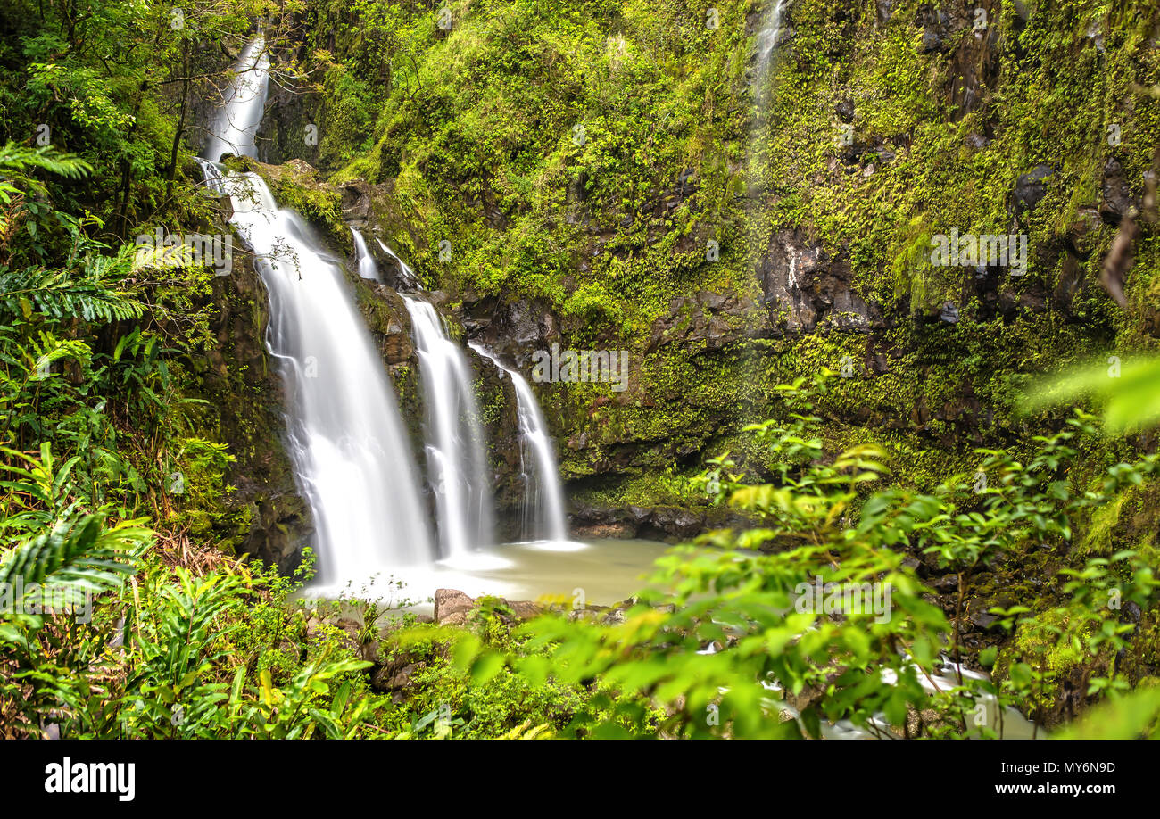 Tre Orsi cascate / Waikani cade sulla strada di Hana in Maui, Hawaii Foto Stock