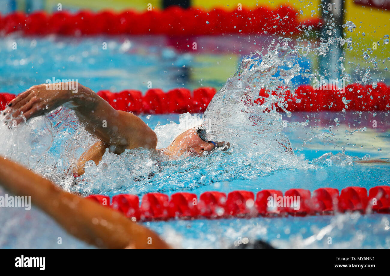 BUDAPEST, Ungheria - 25 Luglio: Katinka Hosszu di Ungheria nelle manche delle donne 200m Freestyle durante il giorno 12 dei Campionati del Mondo di nuoto FINA A Duna Arena sulla luglio 25, 2017 a Budapest, Ungheria. (Foto di Roger Sedres/ImageSA/Gallo immagini) Foto Stock