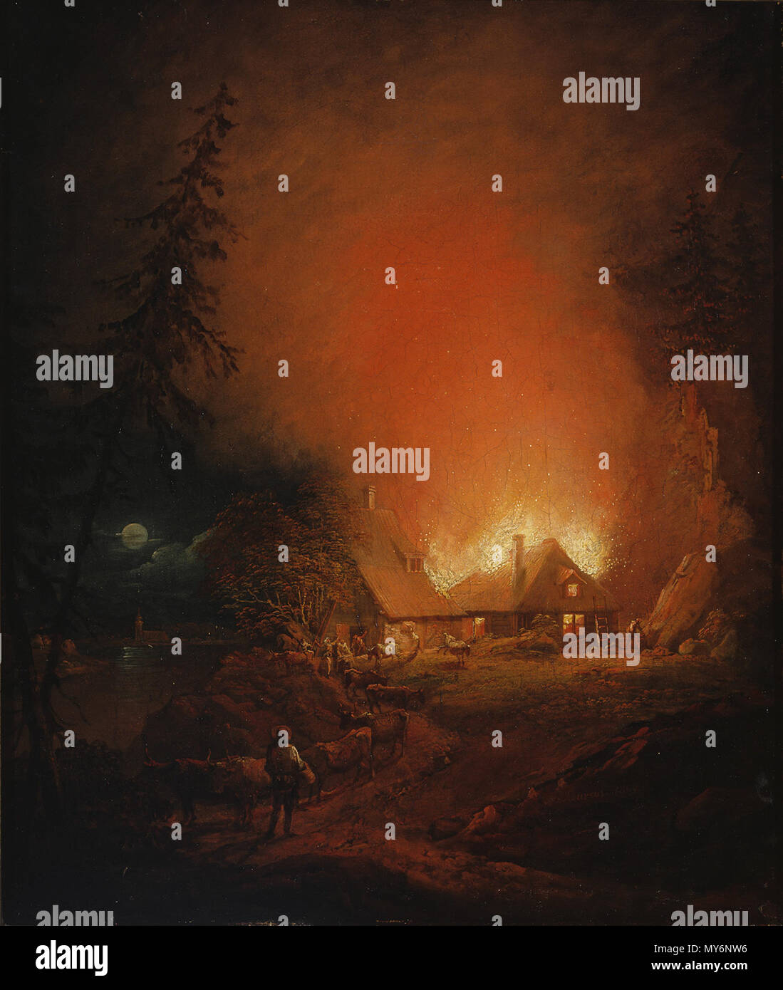 31 Alexander Lauréus - Tulipalo yöllä talonpoikaistalossa (1809) Foto Stock