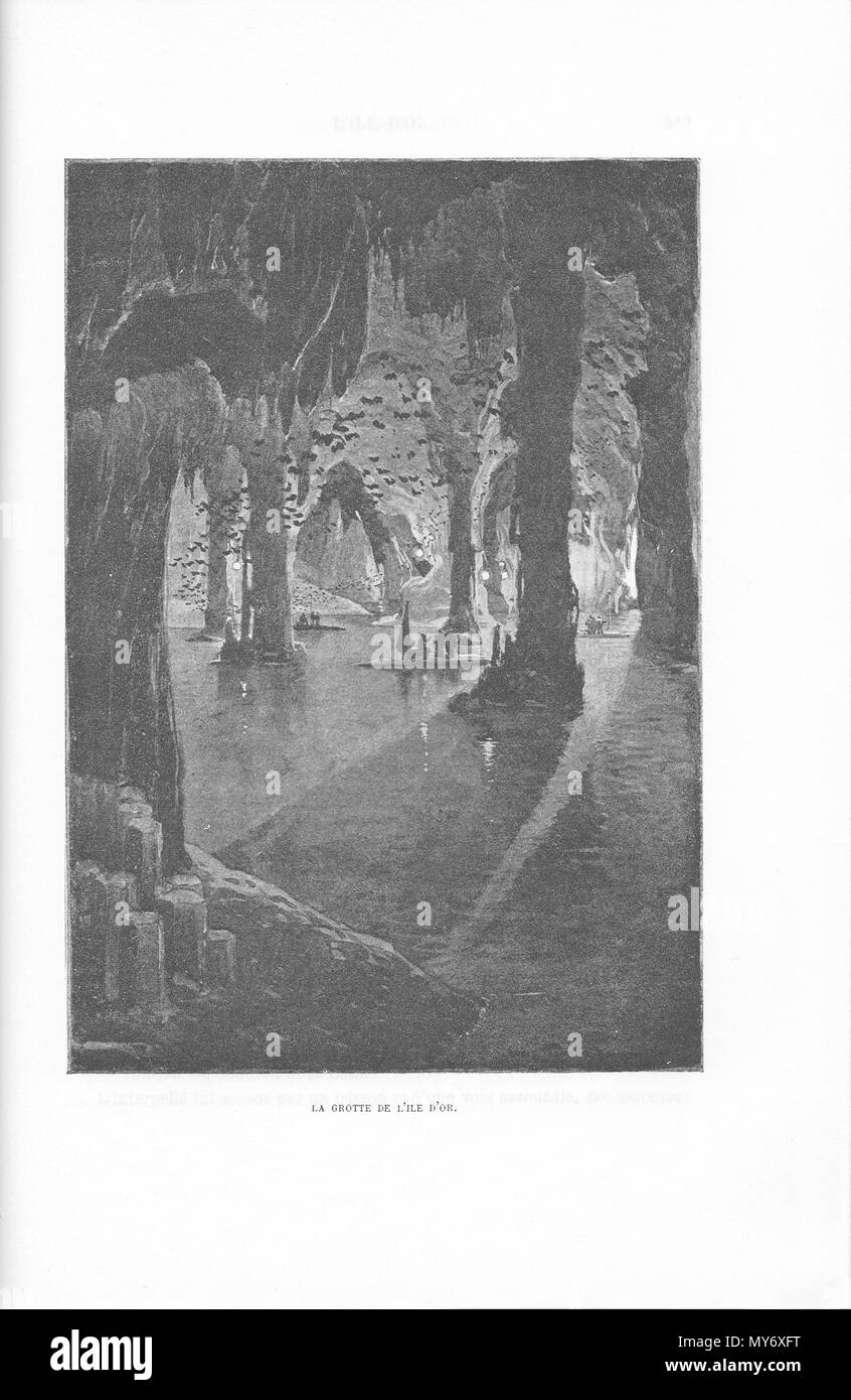 . Français : "La Grotte de l'Île d'O', rotocalco d'onu dessin de Louis Tinayre pour le roman de Paul d'Ivoi "Triplex Corsaire' (1898). L'illustrazione nella figura dans la seconde partie, au chapitre 11. 8 febbraio 2014, 13:10:03. Louis Tinayre 263 Ivoi-CorsaireTriplex-Partie2-chap11-illus-LaGrotteDeLileDor Foto Stock