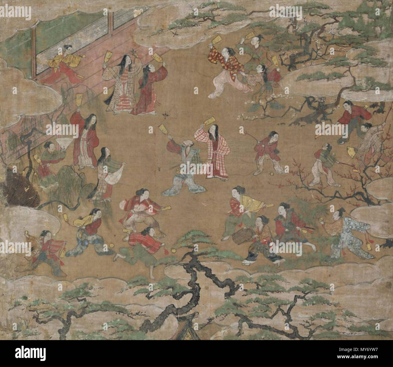 609 月次風俗図屏風1a Foto Stock