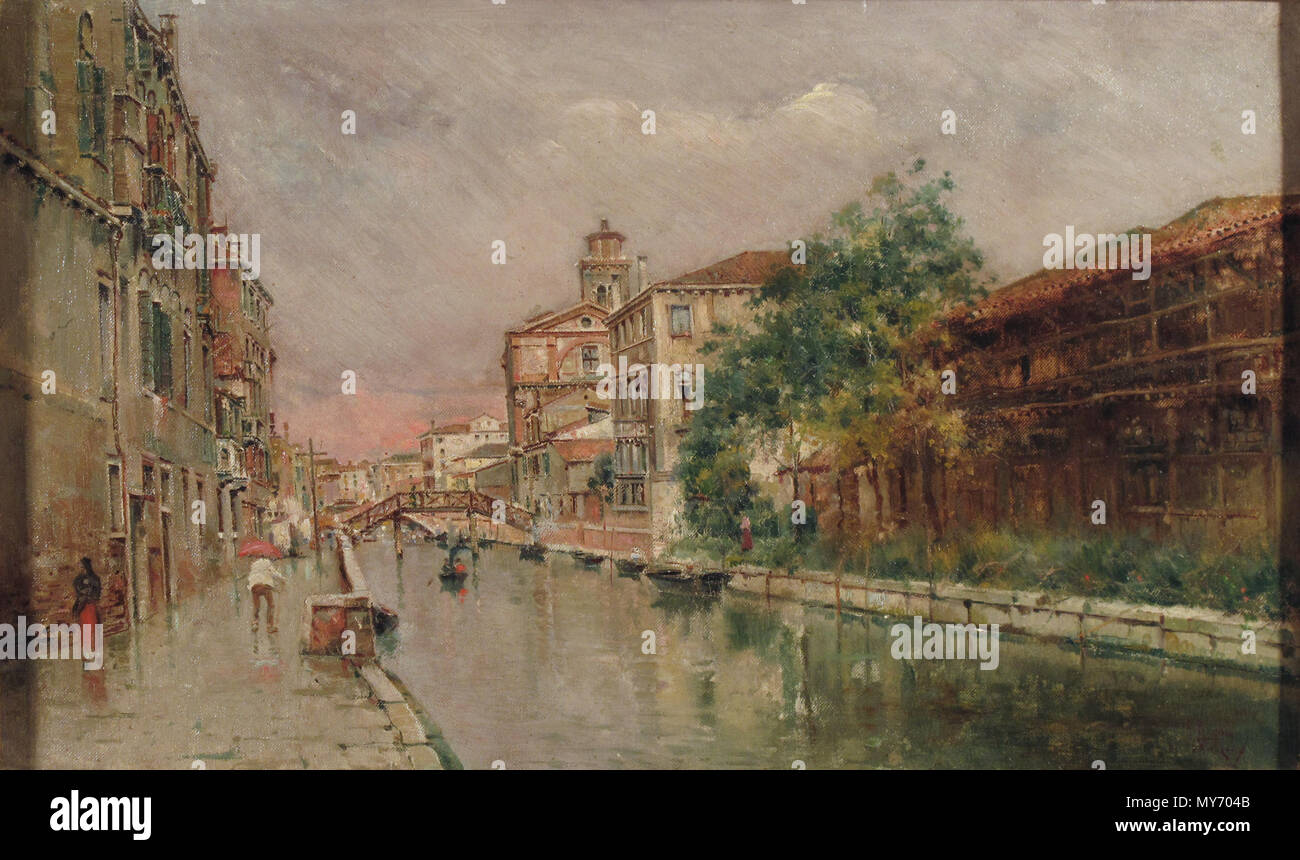 . Canale veneziano sotto la pioggia . Italiano: firmato in basso a destra - (Lucca, collezione Lorenzo Pacini) . 9 maggio 2014, 16:11:17 45 Antonio Maria Reyna Manescau canale veneziano sotto la pioggio Foto Stock