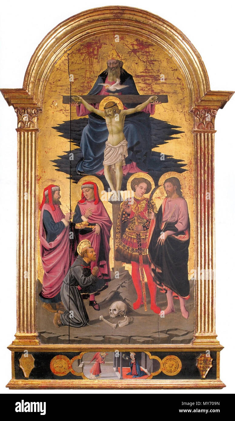 . Inglese: Apollonio di Giovanni, Trinità fra i santi Cosma e Damiano, Giuliano, Sebastiano e Francesco, ca. 1450, Firenze, Galleria dell'Accademia. Il 31 maggio 2014, 00:19:20. Apollonio di Giovanni (-1465) nomi alternativi Apollo di Giovanni ; Apollonio di Giovanni di Tomaso ; Apollonio di Giovanni di Tommaso Descrizione pittore italiano e illuminatore manoscritto Data di nascita e morte tra circa 1415 e circa 1417 1465 Luogo di nascita Firenze sede di lavoro Firenze competente controllo : Q2858468 VIAF: 95798943 ISNI: 0000 0000 7100 590X ULAN: 500019165 LCCN: nr91029160 WGA: APOLLONIO Foto Stock