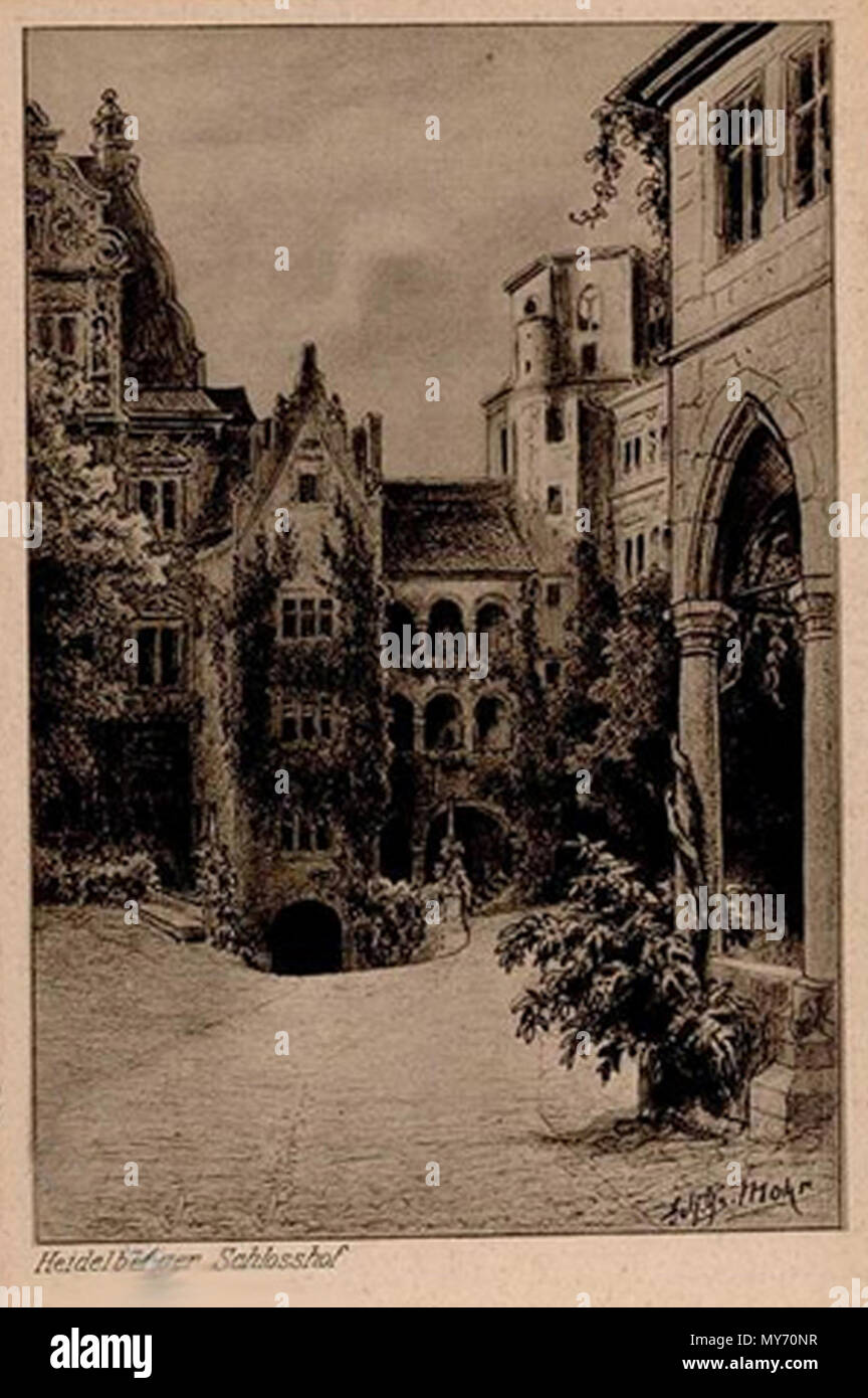 . Inglese: Heidelberg Castle corte. Incisione su rame dopo un dipinto di Mohr . 16 giugno 2014, 21:46:37. Johann Georg Mohr 233 Heidelberg-schlosshof Foto Stock