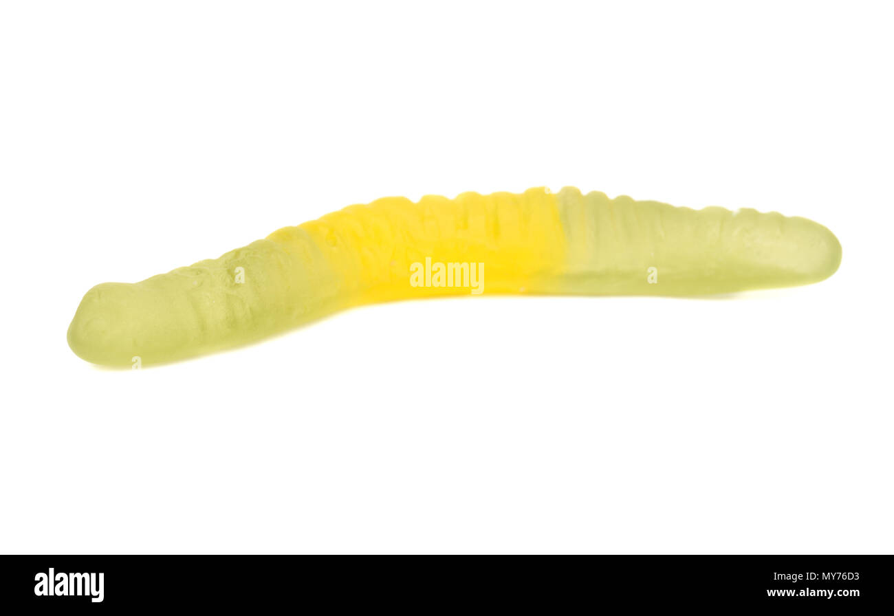 Jelly candy worm isolati su sfondo bianco Foto Stock