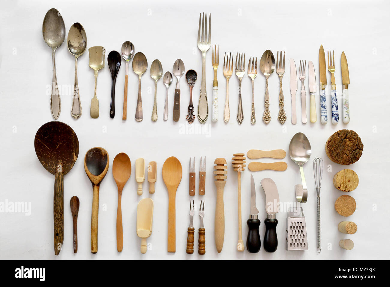 Fotografo di alimentare gli utensili da cucina isolato Foto Stock