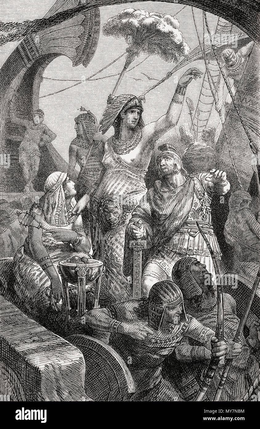 Marco Antonio e Cleopatra nella battaglia di Azio il 2 settembre 31 BC, Mar Ionio, Grecia Foto Stock