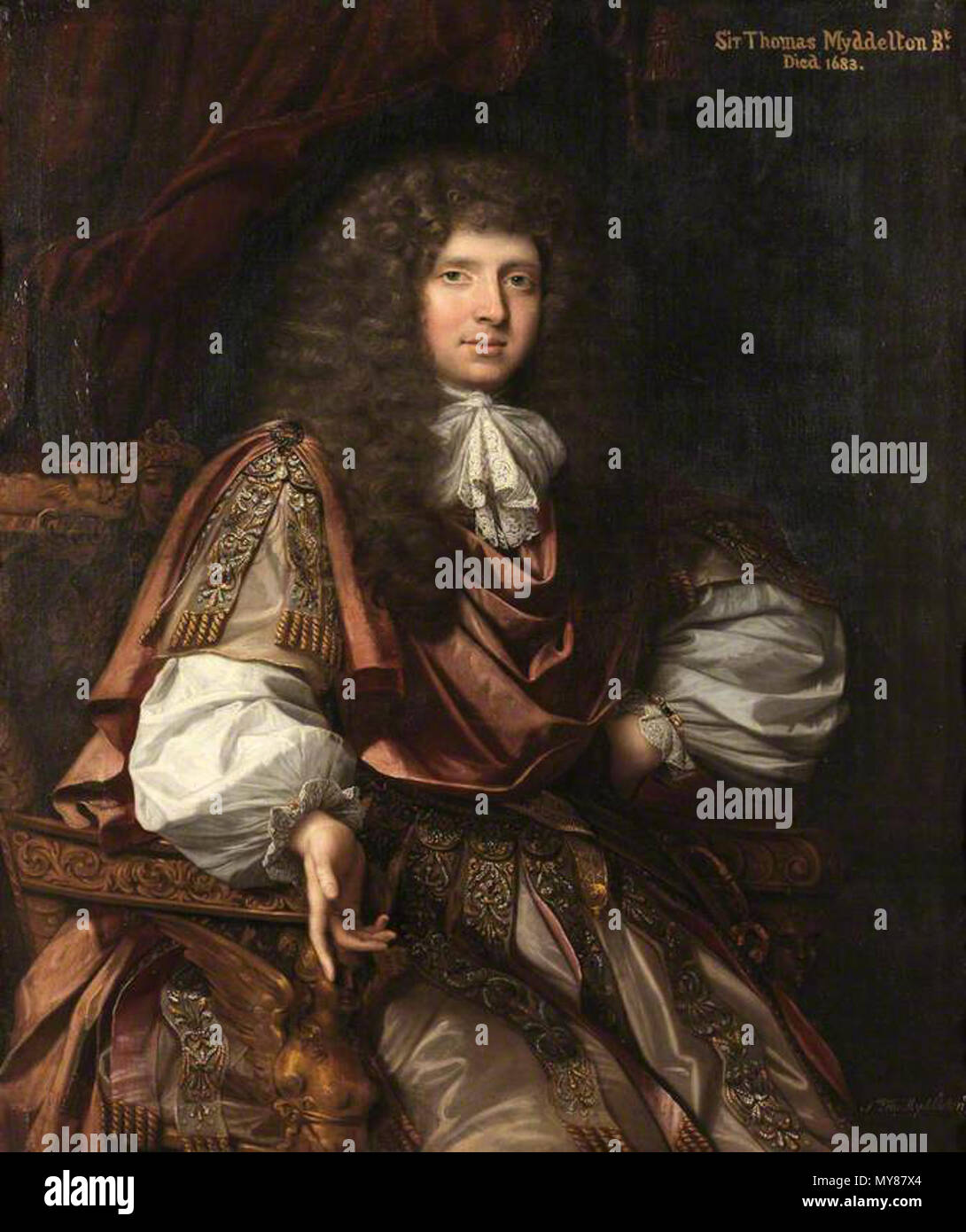 . Inglese: Olio su tela. 126,5 cm x 109.5cm. Tre quarti di lunghezza Ritratto di un uomo seduto su una sedia. . Circa 1670 433 Ritratto di Sir Thomas Myddelton Foto Stock