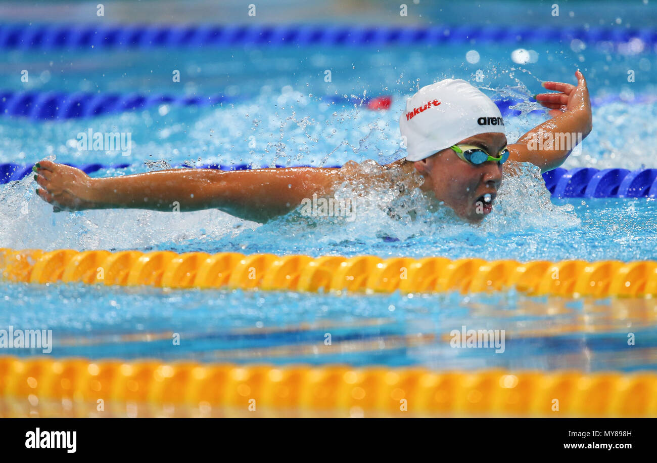 BUDAPEST, Ungheria - 26 Luglio: Liliana Szilagyi di Ungheria nelle manche delle donne 200m Butterfly durante il giorno 13 dei Campionati del Mondo di nuoto FINA A Duna Arena sulla luglio 26, 2017 a Budapest, Ungheria. (Foto di Roger Sedres/ImageSA/Gallo immagini) Foto Stock