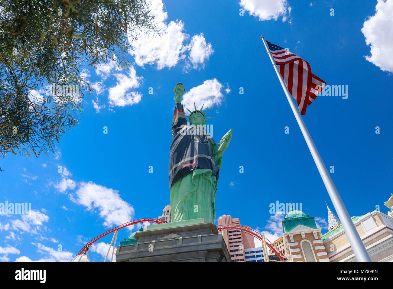 Las Vegas, Nevada - 28 Maggio 2018 : New York-New York Hotel & Casino di Las Vegas. Questo hotel simula il vero orizzonte di New York City Foto Stock