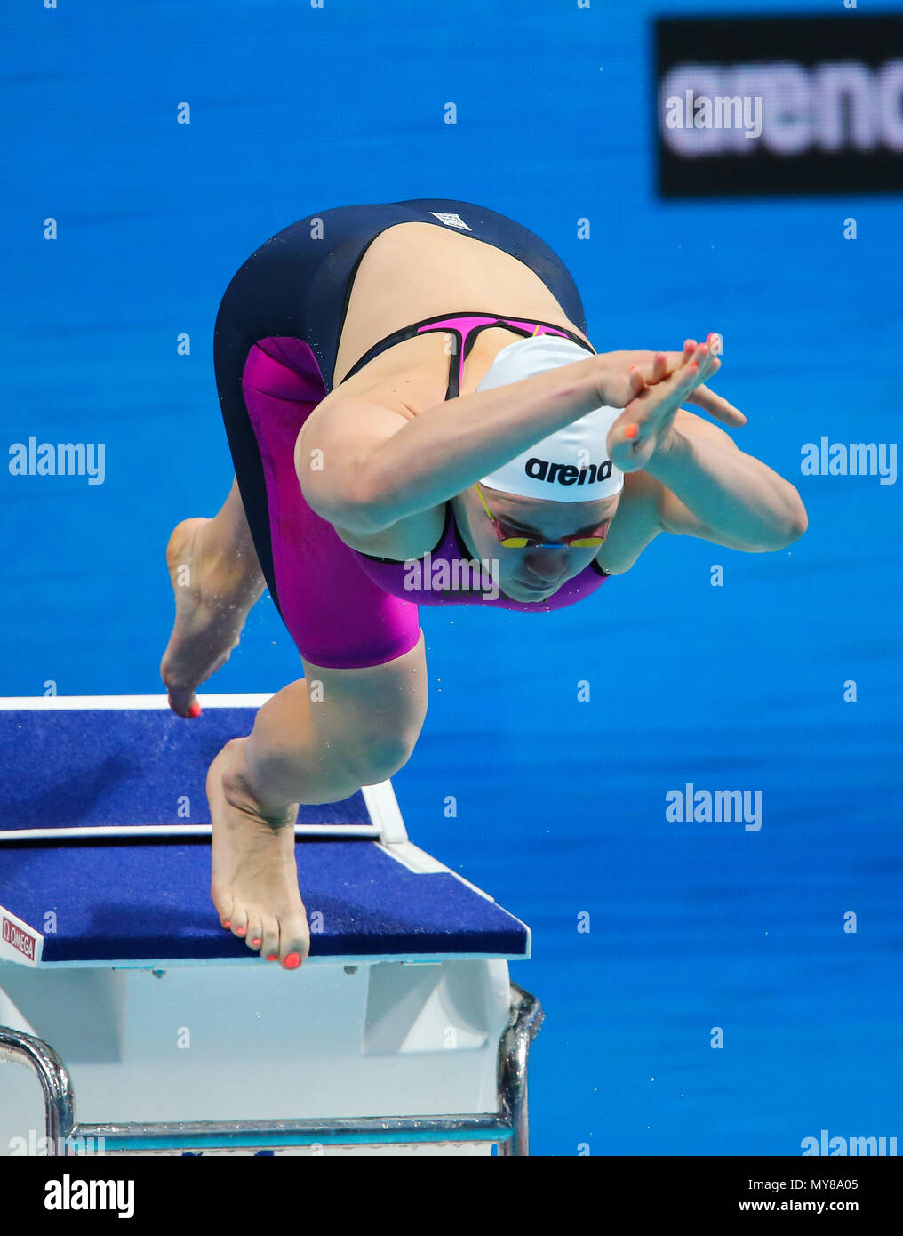 BUDAPEST, Ungheria - 26 Luglio: Anastasia Guzhenkova della Russia nelle manche delle donne 200m Butterfly durante il giorno 13 dei Campionati del Mondo di nuoto FINA A Duna Arena sulla luglio 26, 2017 a Budapest, Ungheria. (Foto di Roger Sedres/ImageSA/Gallo immagini) Foto Stock