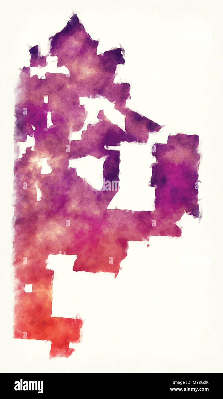 Missouri Kansas City Mappa acquerello davanti a uno sfondo bianco Foto Stock