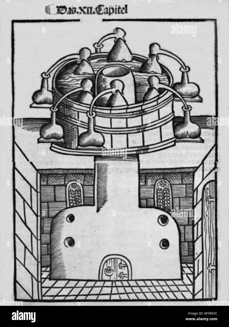 . Français : Coupe d'une chaudire H. Brunschwig Liber de arte distillandi de compositis . 21 gennaio 2016, 15:15:59. Hieronymus Brunschwig 323 Liber de arte distillandiBRUNSCHWIG Foto Stock