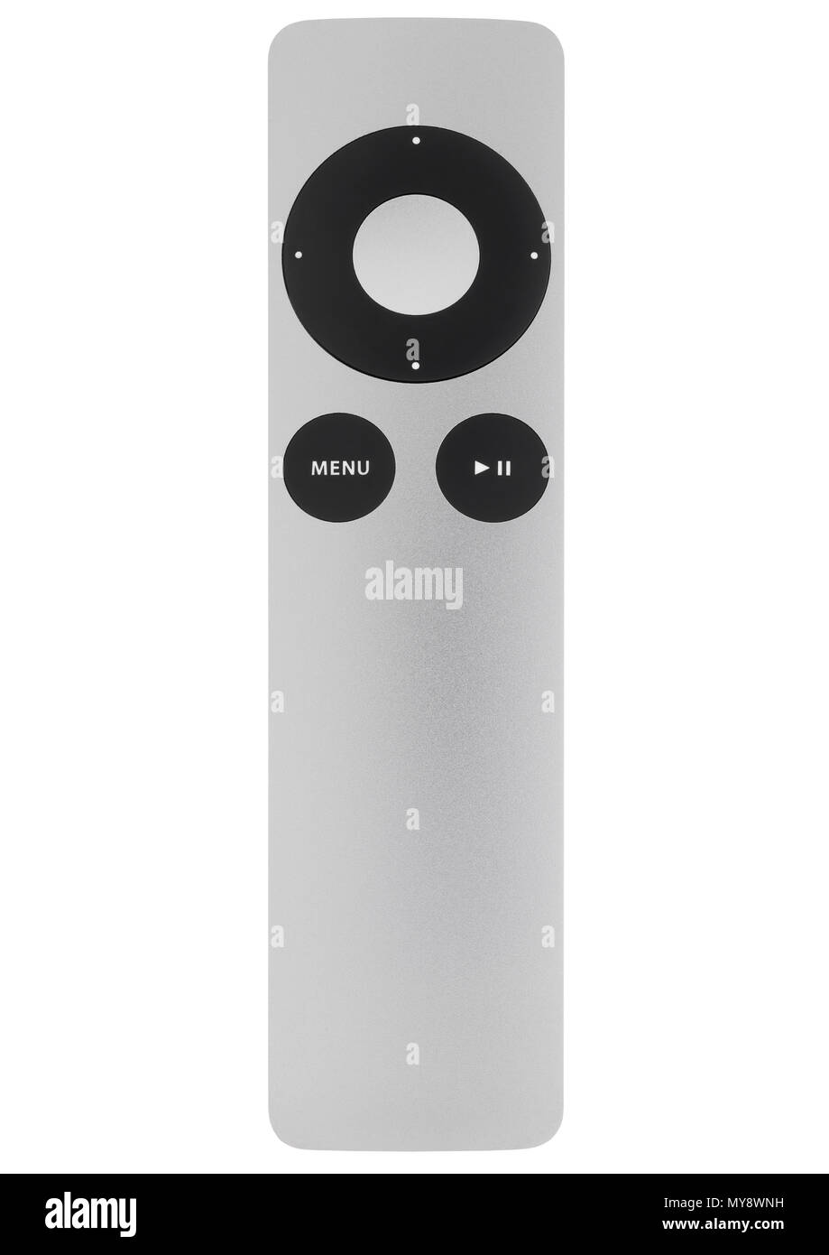 Apple TV telecomando su sfondo bianco Foto Stock