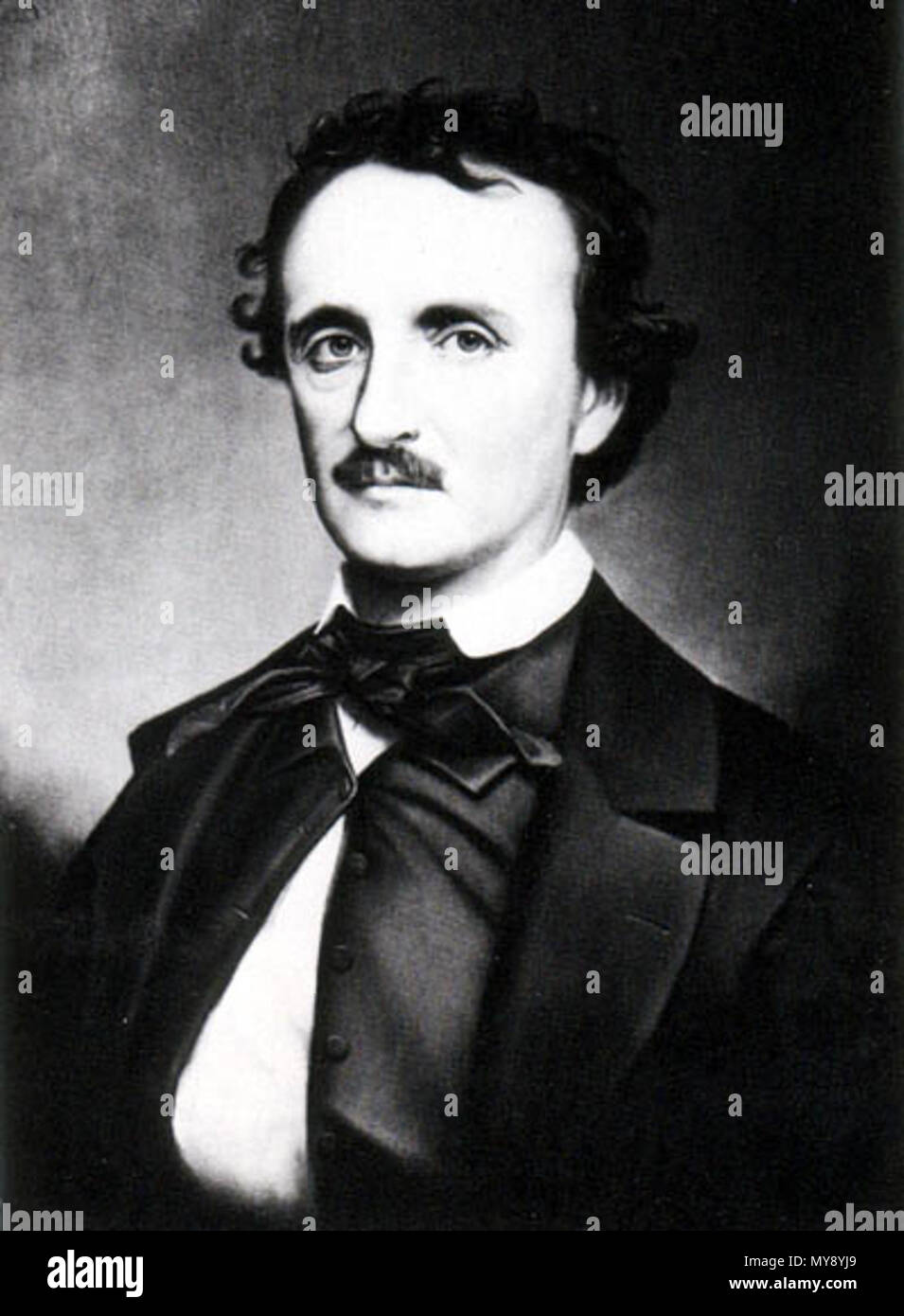 . Inglese: una copia fotografia del ritratto dipinto da Oscar Halling nei tardi anni sessanta di Edgar Allan Poe. Halling utilizzato 'Thompson' daguerreotype, uno degli ultimi ritratti presi di Poe nel 1849, come un modello per questo dipinto. Français : Copie photographique du Portrait d'Edgar Allan Poe, peint par Oscar Halling à la fin des années 1860 à partir du daguerréotype 'Thompson', l'ONU des derniers ritratti de Poe réalisés en 1849 Nederlands: Portret uit 1860 op base van een Daguerreotypie van Edgar Allan Poe uit 1848 del 1849 Español: Copia fotográfica del retrato pintado por Oscar Halling una pinna Foto Stock