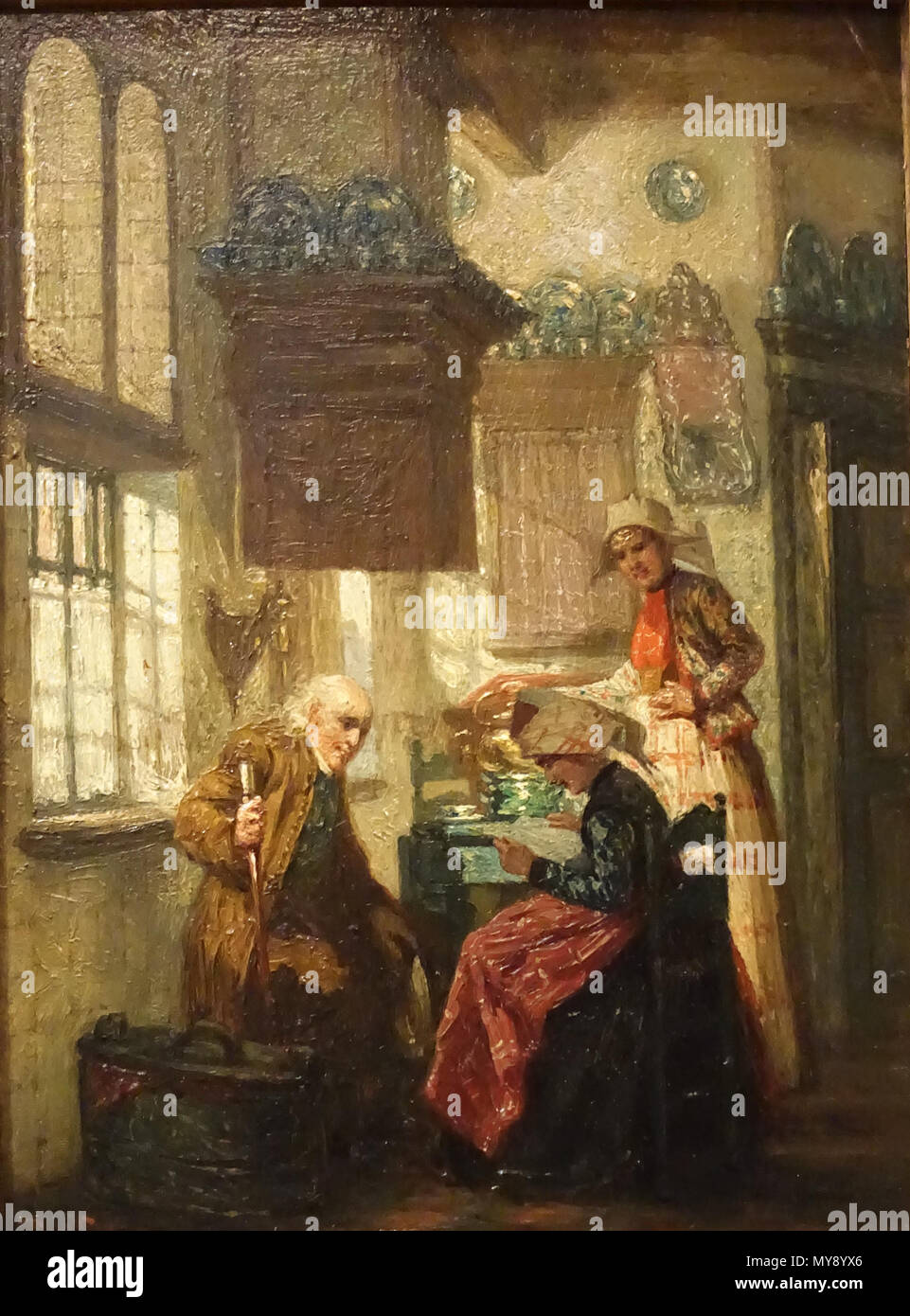 . Nederlands: Streekdracht Hindloopen in Museo Hindeloopen . 19 maggio 2018, 15:56:44. Ellywa 378 Museum Hindeloopen - De breve porta geschilderd Pieter W. Sebes (1827-1906) (ritagliate) Foto Stock