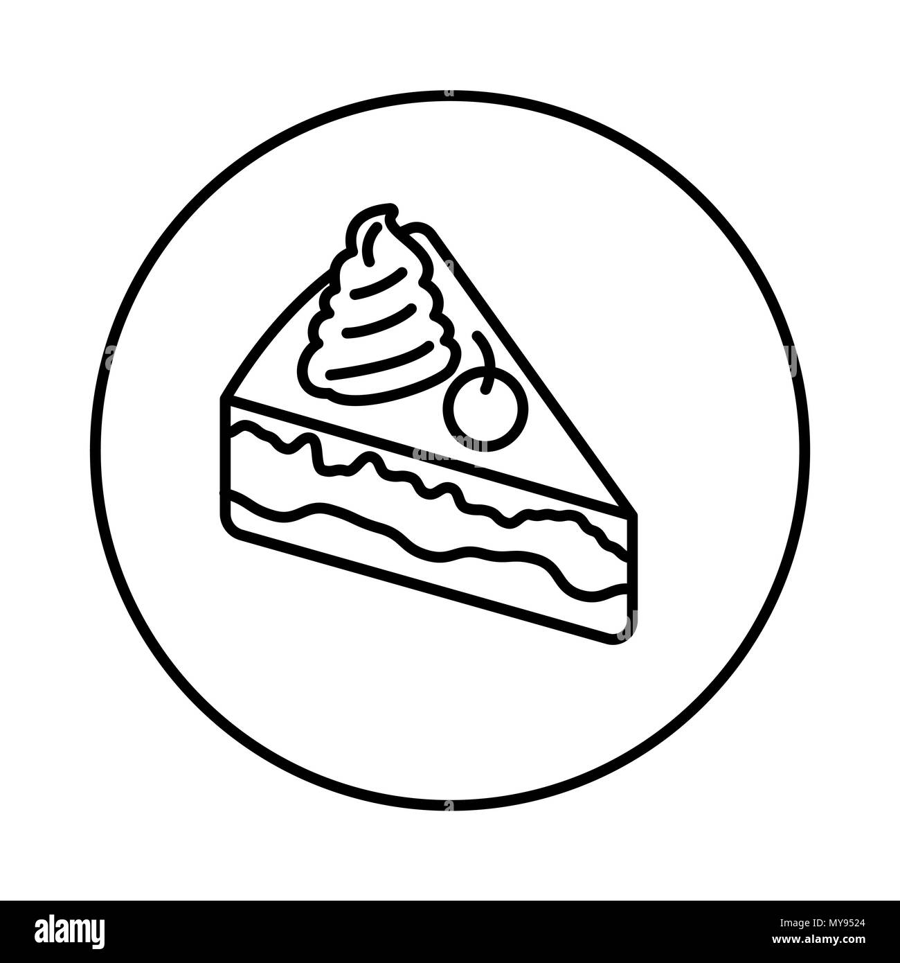 Torta con icona di ciliegio in linea Circle, simbolo iconico all'interno di un cerchio, su sfondo bianco. Vettore design iconico. Illustrazione Vettoriale