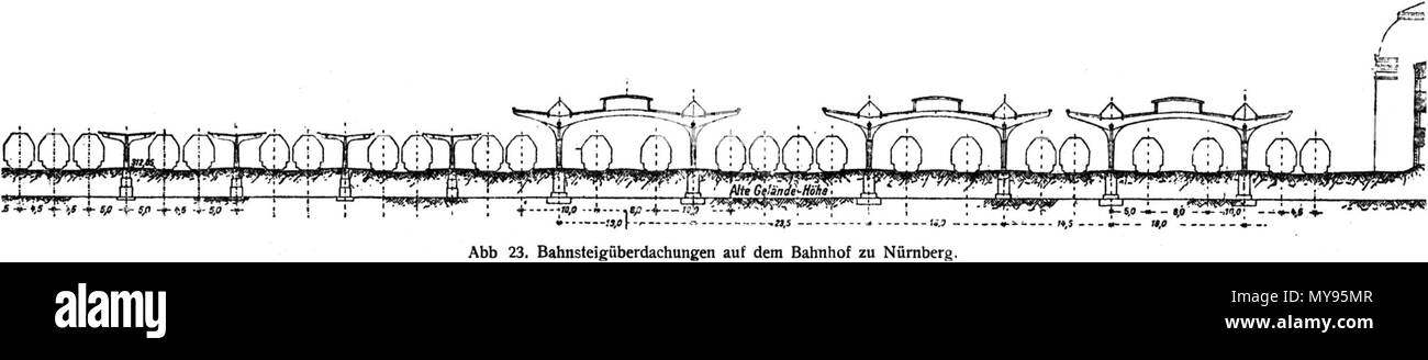 20 Abb 23 Bahnsteigüberdachungen auf dem Bahnhof zu Nürnberg 001 Foto Stock