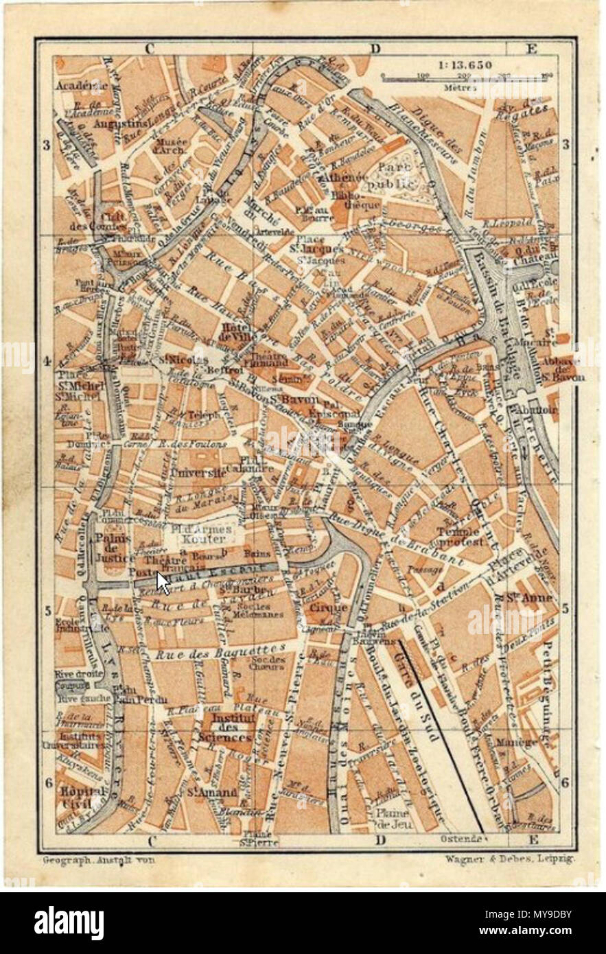 44 Antique map carte plan plattegrond centrum Gand Gent België 1910 Foto Stock