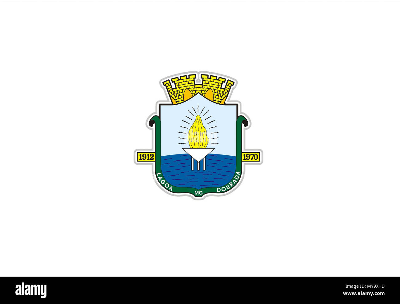 . Inglese: Questa è la Lagoa Dourada bandiera. Português: Esta é un bandeira do Município de Lagoa Dourada . Eduardo Resende 62 Bandeira lagoense Foto Stock