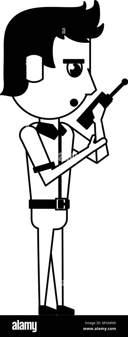 Carino funzionario di polizia cartoon in bianco e nero Illustrazione Vettoriale