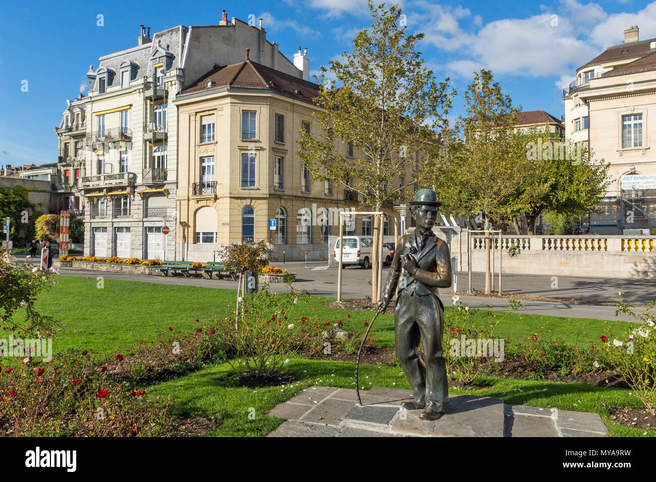 VEVEY, Svizzera - 29 Ottobre 2015 : Charlie Chaplin monumento nella città di Vevey, Canton Vaud, Svizzera Foto Stock