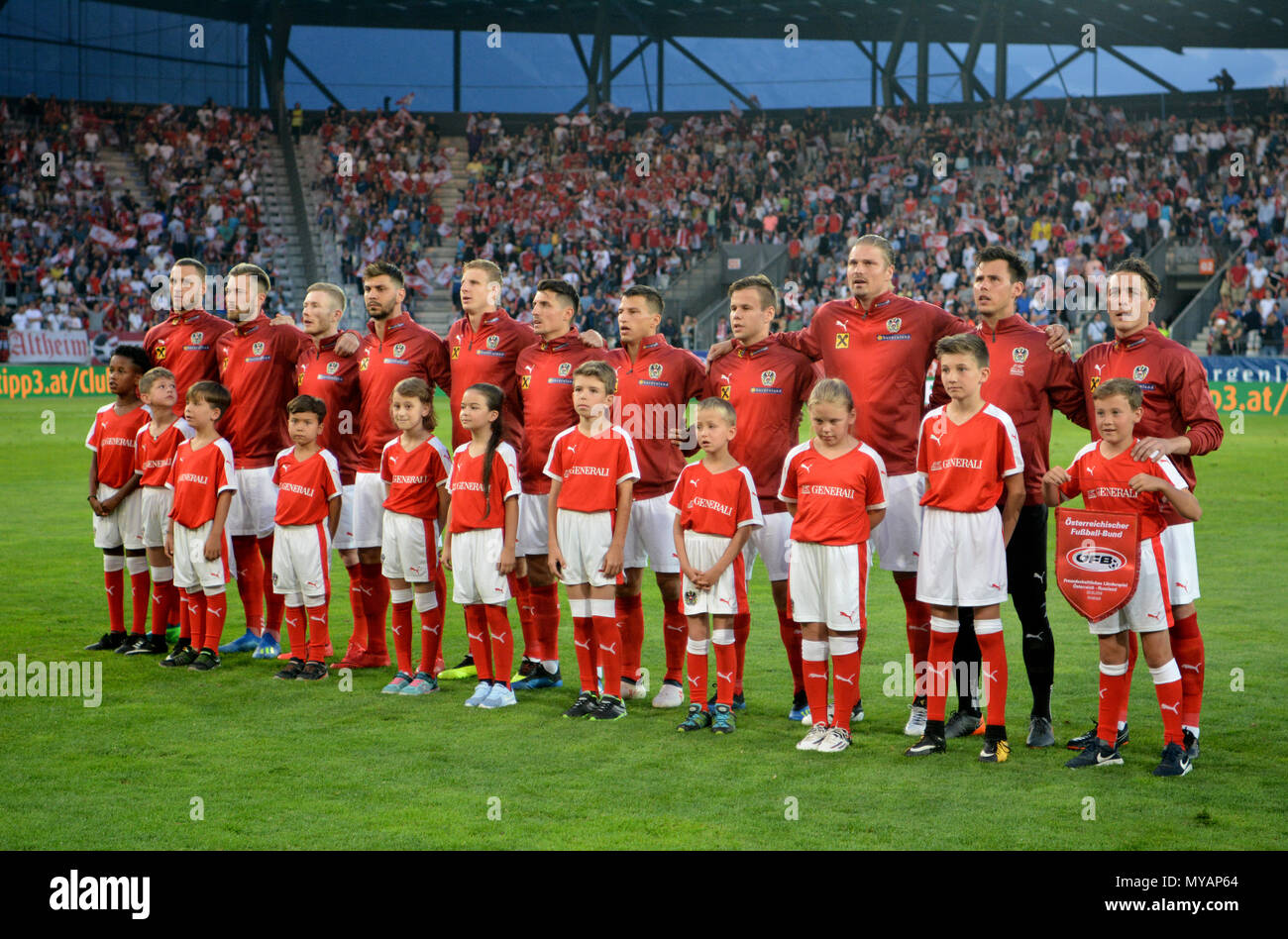 Innsbruck, Austria - 30 maggio 2018. La squadra nazionale dell'Austria prima international amichevole contro la Russia a Tivoli Stadium di Innsbruck, con ch Foto Stock