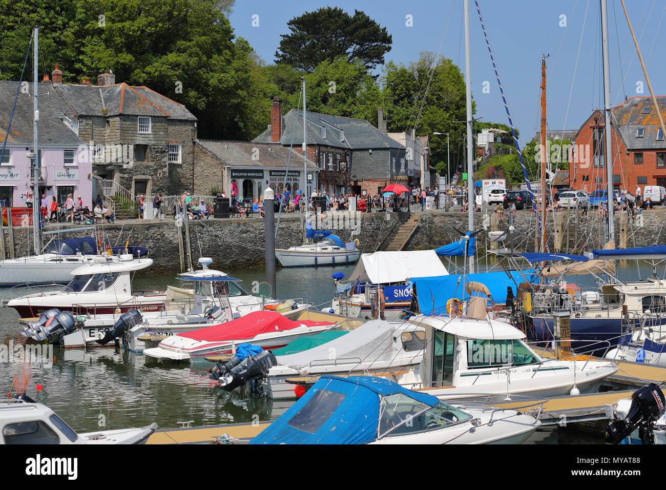 Gregge turistica a Padstow Harbour, Cornwall, Regno Unito Foto Stock