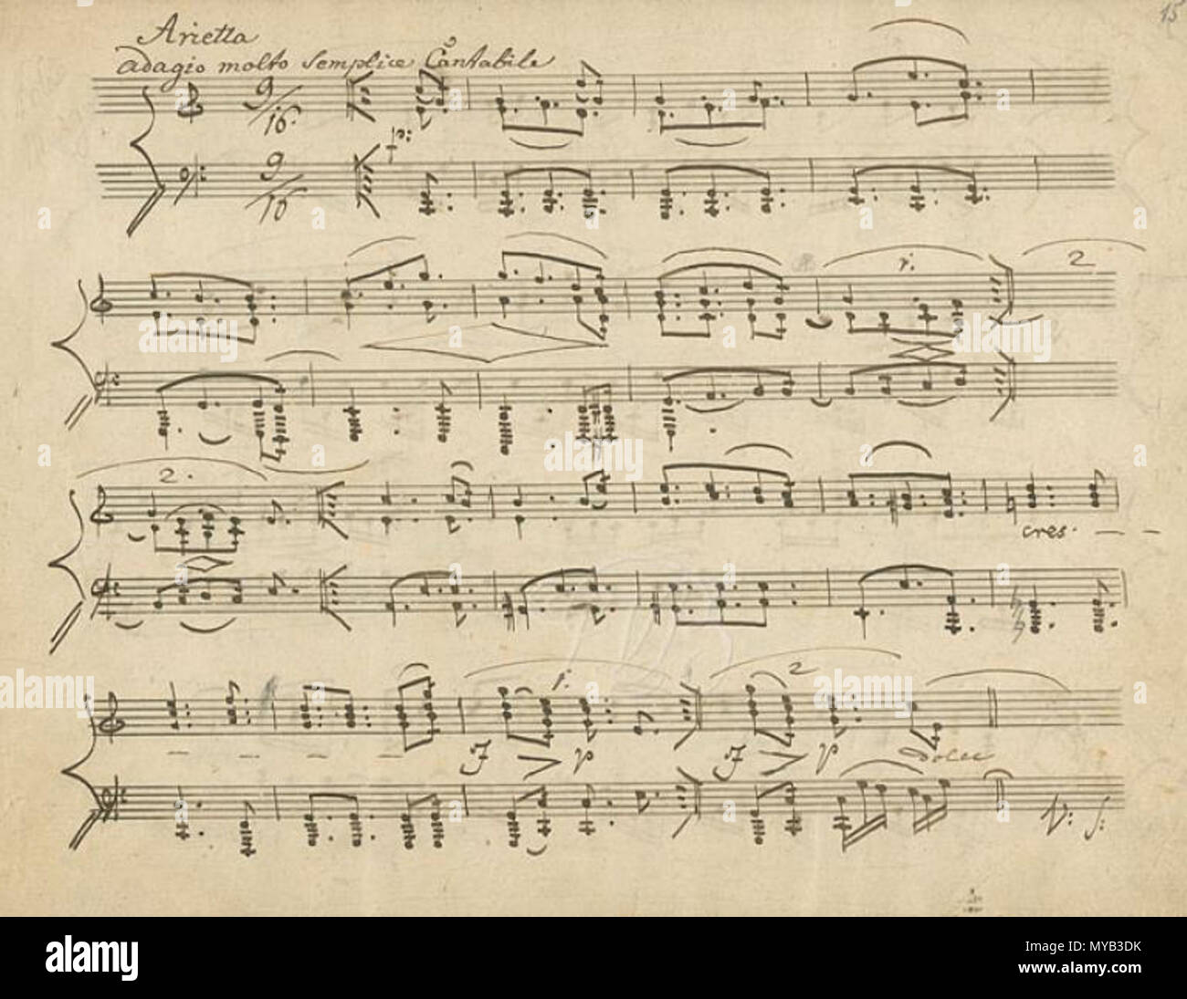 . Inglese: pagina 15 (prima copia autografa) di Ludwig van Beethoven Piano Sonata No. 32, Opus 111 Français : Quinzième pagina (première copie autographe) de la Sonate pour piano n° 32, Opus 111, de Ludwig van Beethoven . 1823. Ludwig van Beethoven (1770-1827) 68 sonata di Beethoven 32 p15 Foto Stock