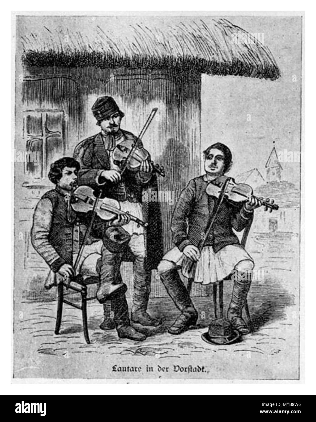 . Inglese: Tre fiddlers, Bucarest, 1880 . 1880. Questo file è privo di informazioni sull'autore. 89 Bucarest, Cobzari, 1880 Foto Stock