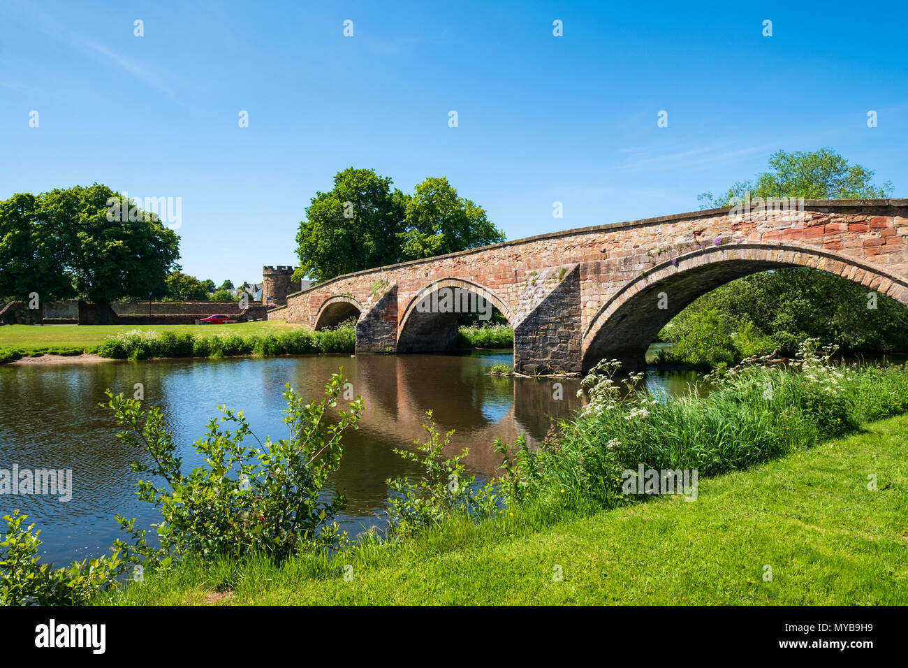 Nungate Ponte e Fiume Tyne a Haddington, East Lothian, Scozia, Regno Unito Foto Stock