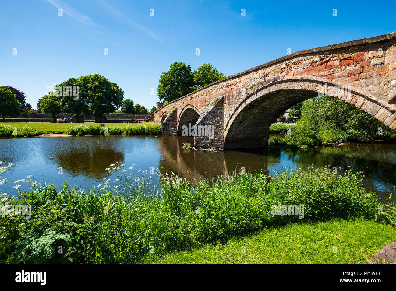 Nungate Ponte e Fiume Tyne a Haddington, East Lothian, Scozia, Regno Unito Foto Stock