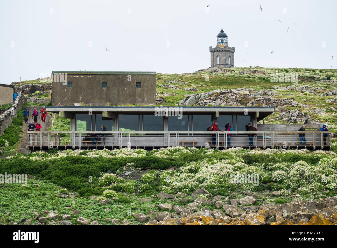 Centro visitatori sulla isola di maggio Riserva Naturale Nazionale, Firth of Forth, Scotland, Regno Unito Foto Stock