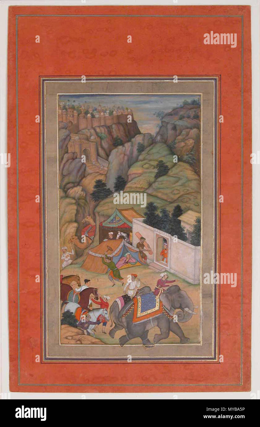 . "Camp essendo preparato nelle Colline", Folio dal Davis Album Nome oggetto: illustrato album leaf regnare: Jahangir (1605-27) Data: xvii secolo Geografia: India Medio: inchiostro opaco, acquerello, e oro su carta di dimensioni: 13.12 in alta 8,25 in. ampia (33,3 cm alto 21 cm di larghezza) Classificazione: Codices linea di credito: Theodore M. Davis raccolta, il lascito di Theodore M. Davis, 1915 Numero di accessione: 30.95.174.28 questa illustrazione non è sul display . inizio del XVII secolo. Unknown 94 Camp essendo preparato nelle colline Foto Stock