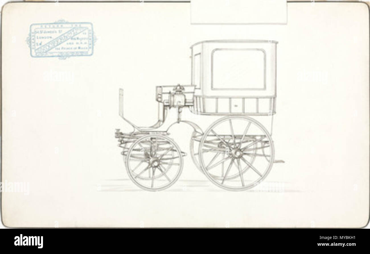 . Disegno di un design per una carrozza trainata da cavalli prodotta dai carrozzieri Hooper & Co. La ditta è stata fondata nel 1807 a Haymarket, Londra, si sono aggiudicati il loro primo regio patronato nel 1830, e si è guadagnato una reputazione di qualità ineguagliabile e artigianato. Nel XX secolo hanno commutato per la costruzione di carrozzerie per automobili, e sono probabilmente più noto per i loro asociation con Rolls Royce Ltd . Xix secolo. Unattributed 99 Carrello, 1850-1870 (2) Foto Stock