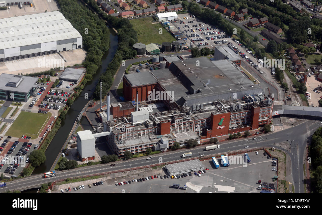 Vista aerea della Kellogs fabbrica in Stretford, Manchester, Regno Unito Foto Stock