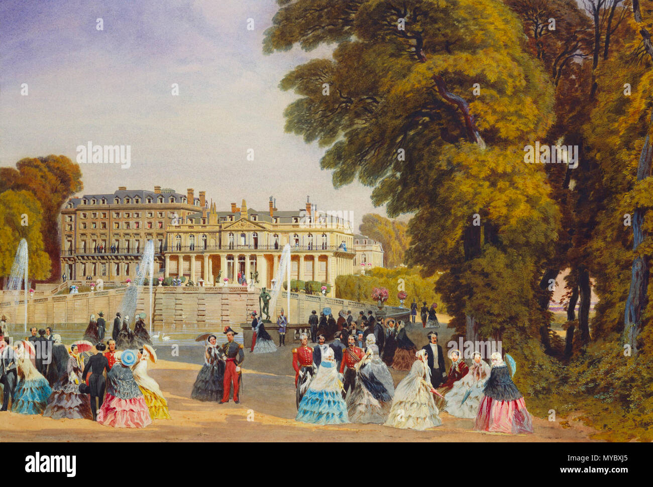 Royal visita a Napoleone III: il Palazzo di St Cloud dal ferro di cavallo giardino, Agosto 1855 518 Il château di Saint-Cloud dal giardino a ferro di cavallo Foto Stock