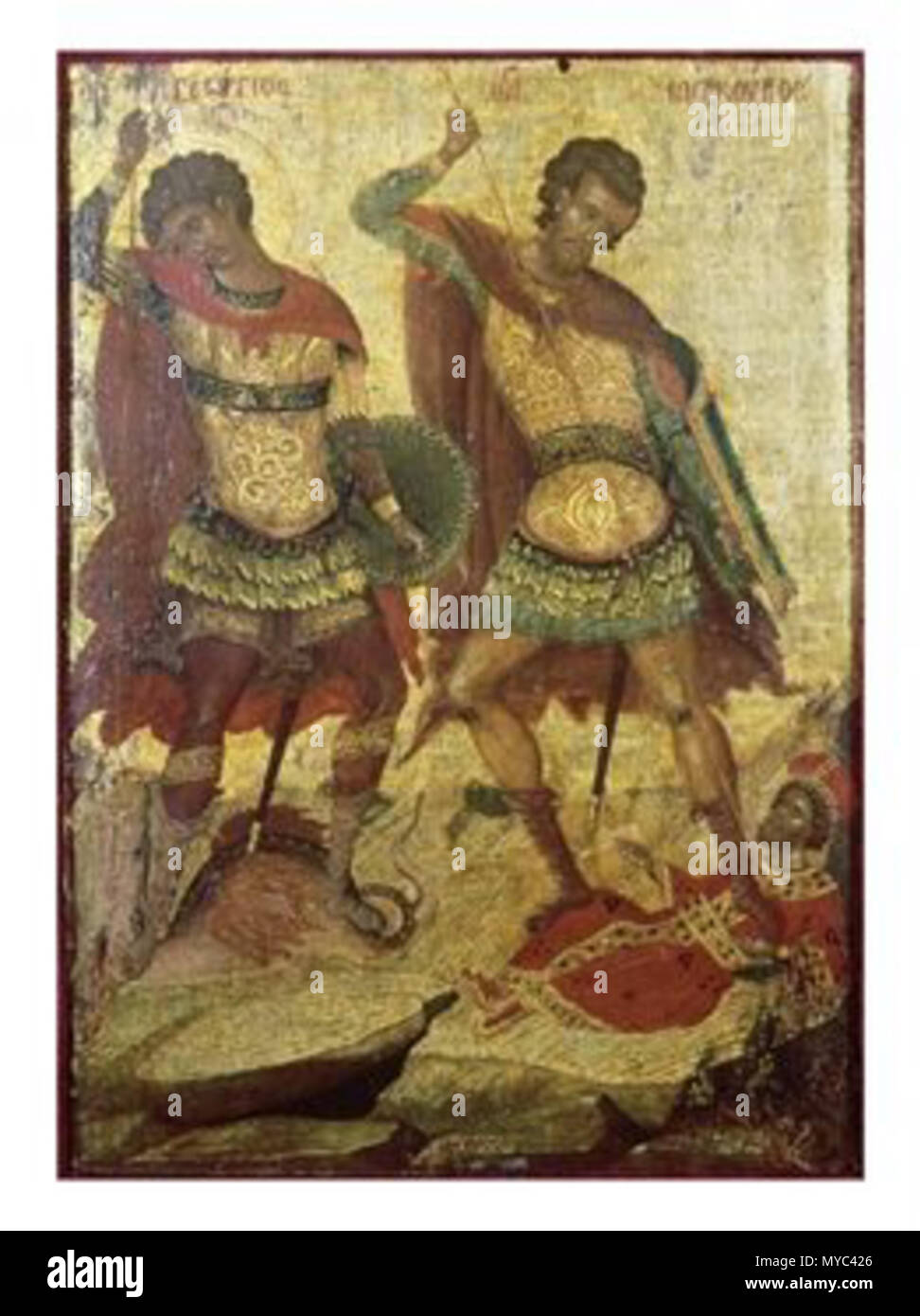 . Saint-George-e-Saint-Demetrius . Il XVI secolo. Michael Damaskenos 131 Damaskenos Saint-George-e-Saint-Demetrius Foto Stock