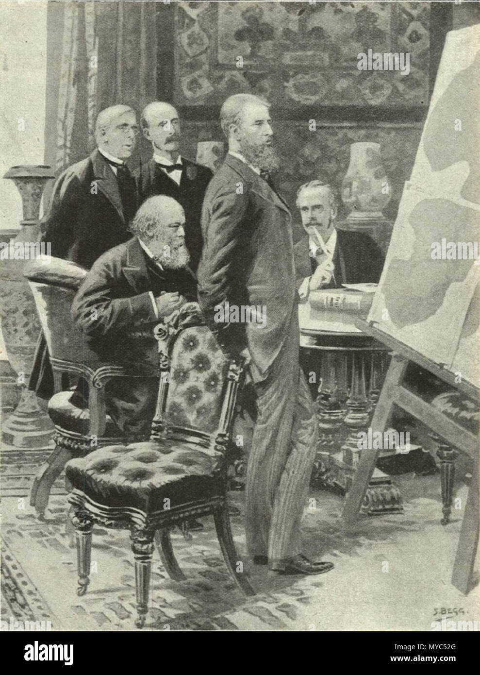 . Inglese: Comitato di difesa riunione a Londra. George J. Goschen, signore di Salisbury, Henry Petty-Fitzmaurice, quinto Marchese di Lansdowne, Spencer Cavendish, ottavo duca di Devonshire, Arthur Balfour, 1° Conte di Balfour. Fine del XIX secolo.. Samuel Begg (1854-1934). 135 Comitato di difesa riunione a Londra Foto Stock