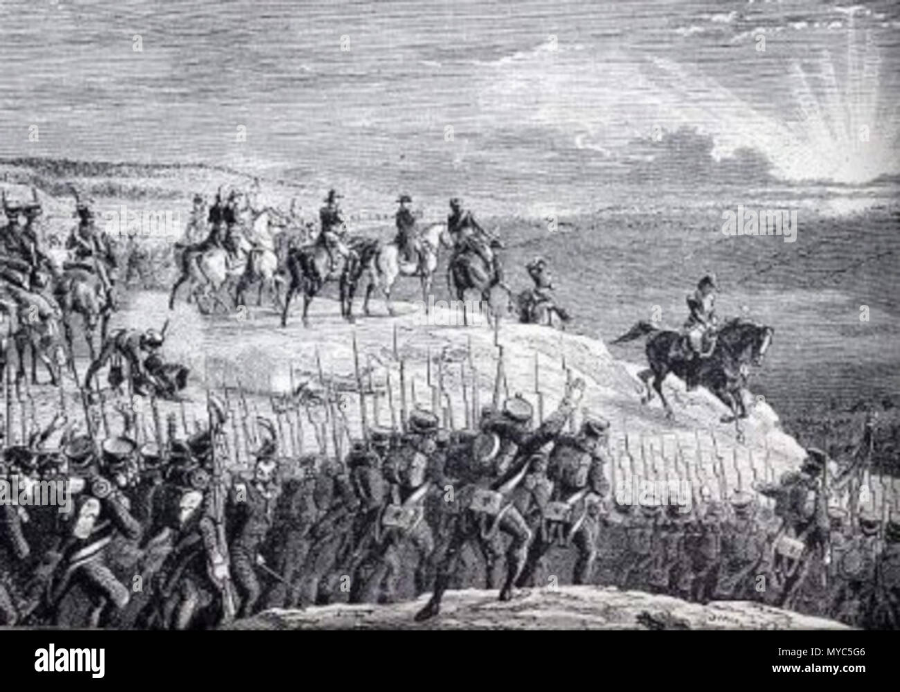 Inglese: Napoleone e il maresciallo Nicolas Soult nella battaglia di  Austerlitz Italiano: Il maresciallo Soult discende, sotto gli occhi di  Napoleone, dal colle dello Zurlan per prendere il comando dei suoi
