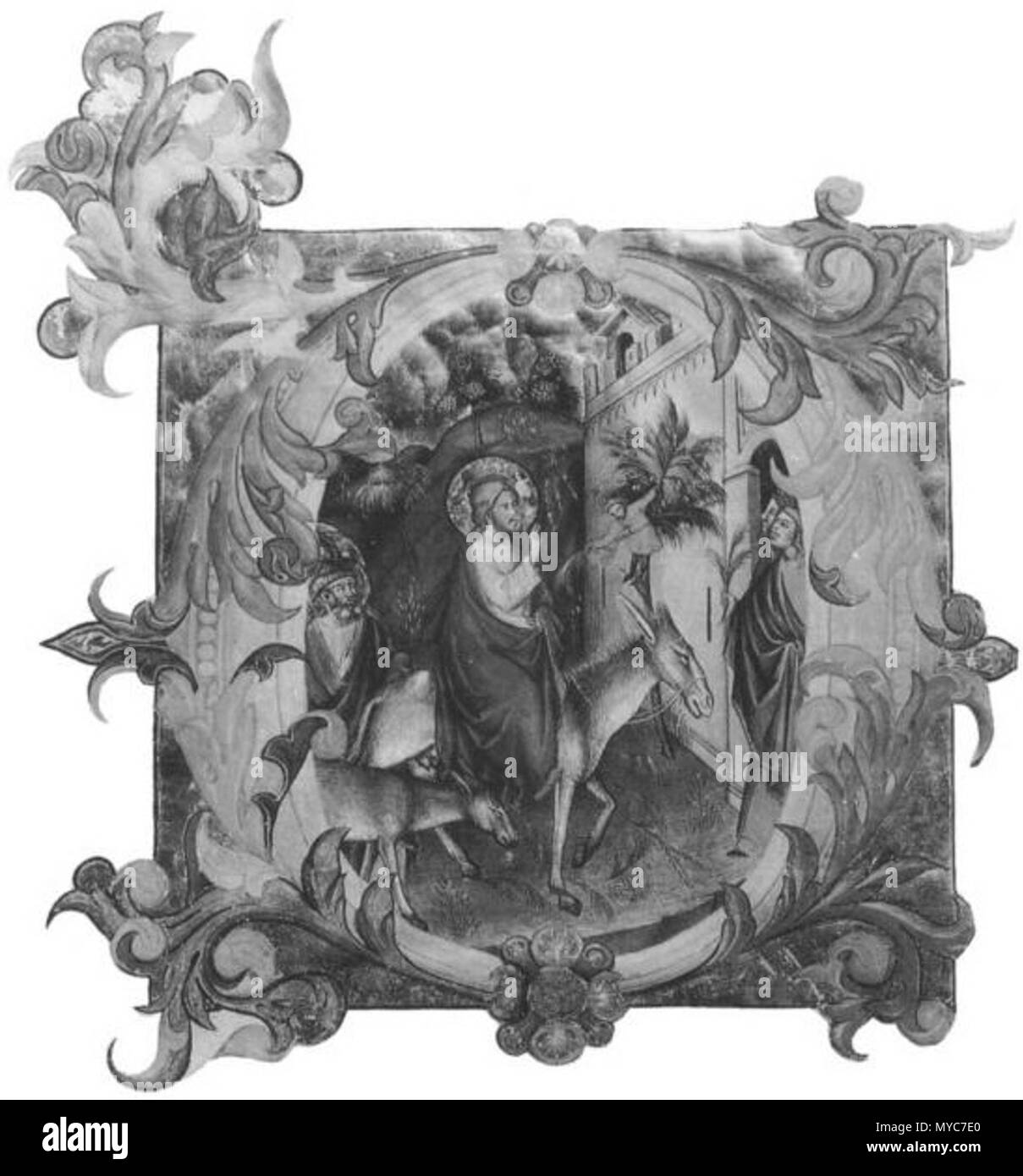 144 Don Silvestro dei Gherarducci - graduale 1 per San Michele a Murano - Entrata in Gerusalemme in un iniziale d (Collezione Wildenstein, Musée Marmottan di Parigi) Foto Stock