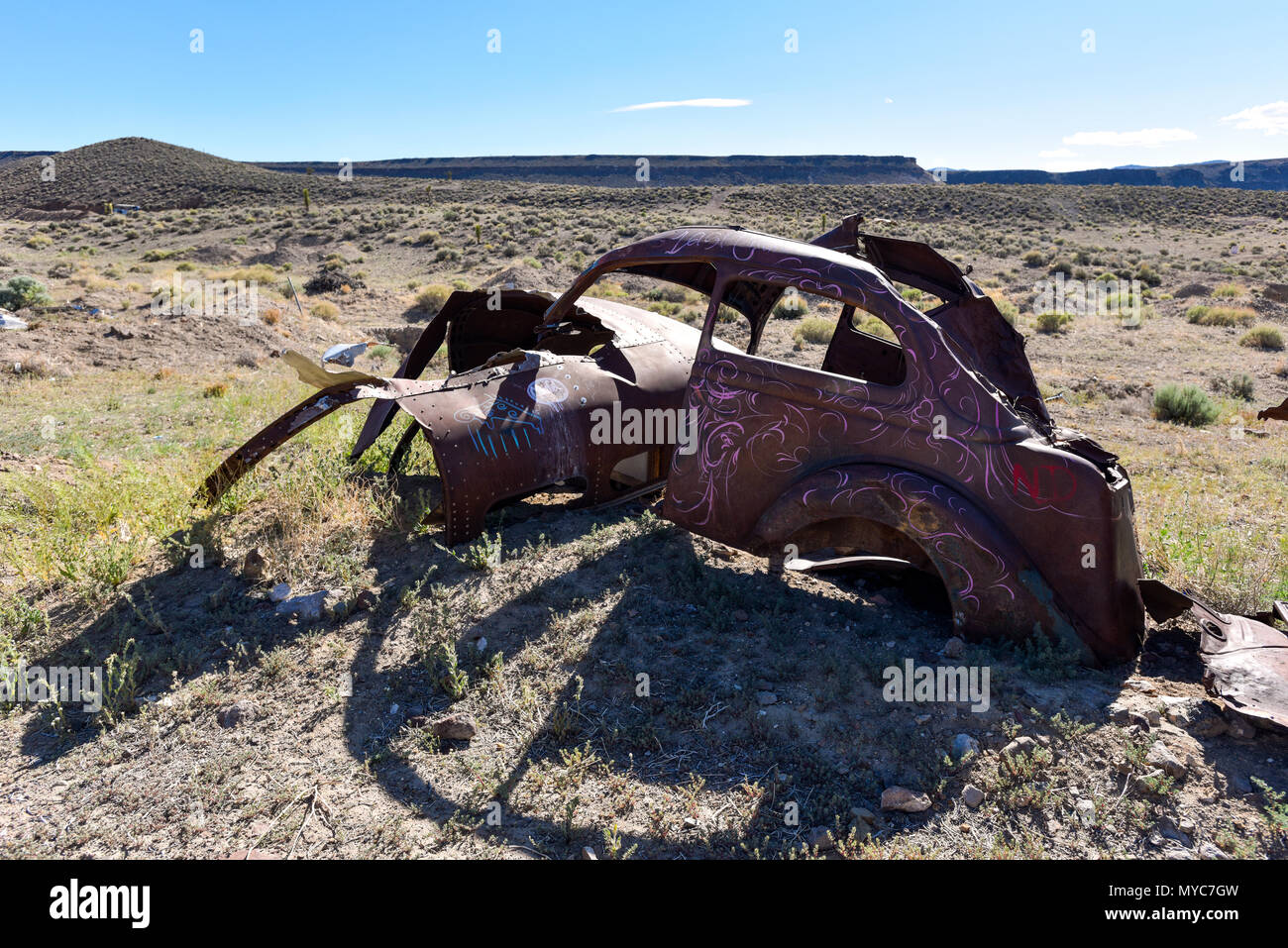 Vecchia auto in un junkyard in Goldfield, Nevada Foto Stock