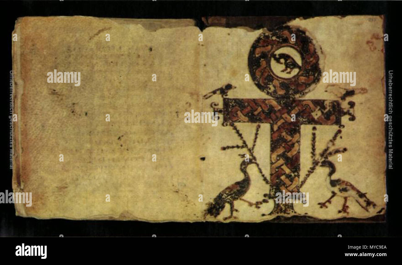 . Inglese: manoscritto del Nuovo Testamento in Copto; esso contiene il testo del libro degli Atti 1:1-15:3; al termine croce illuminata . 4A/V secolo. Sconosciuto 117 Codex vetraio 2 Foto Stock