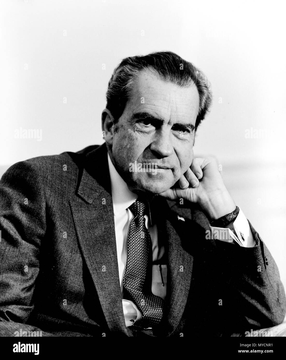 Il presidente Nixon, alla Casa Bianca - Closeup ritratto - 1/11/1973 Foto Stock